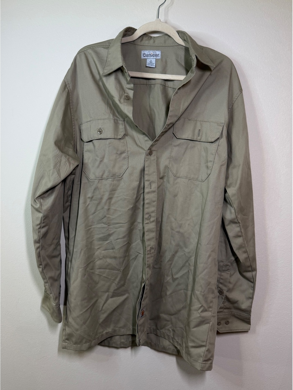 Carhartt Men's Tall Long Sleeve Shirt Large Khaki